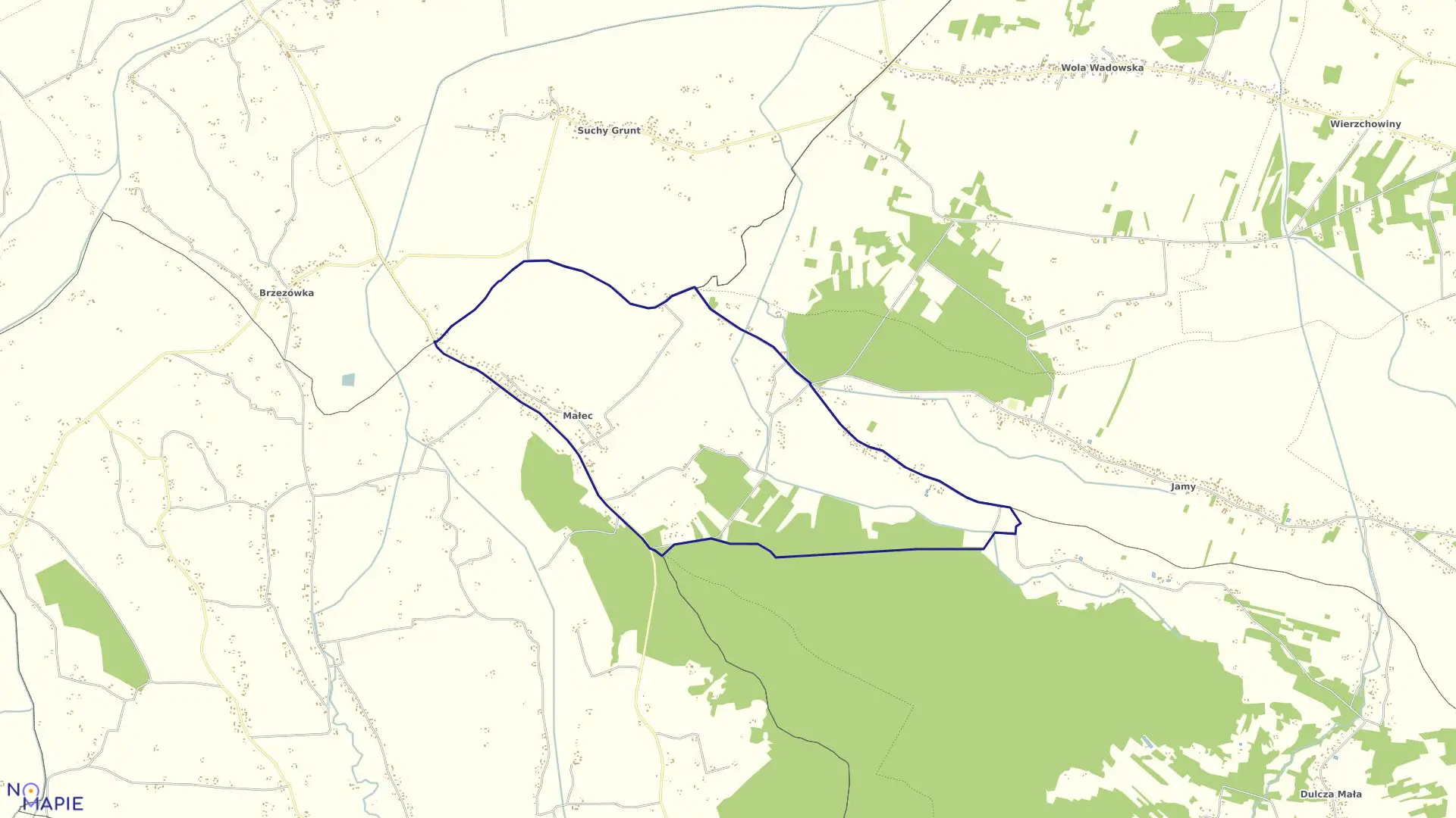 Mapa obrębu Małec w gminie Radgoszcz