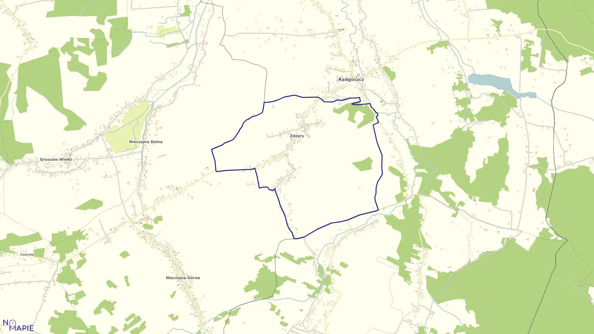 Mapa obrębu Żdżary w gminie Radgoszcz